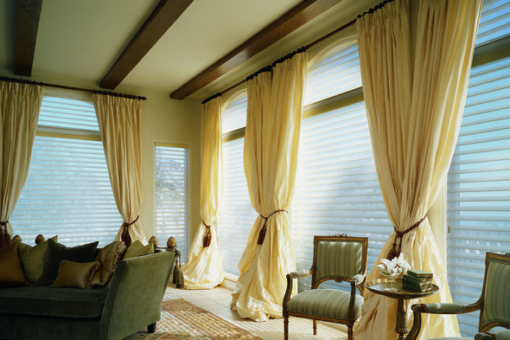 Decorative Chicago Curtains Drapery with tiebacks pooling on floor